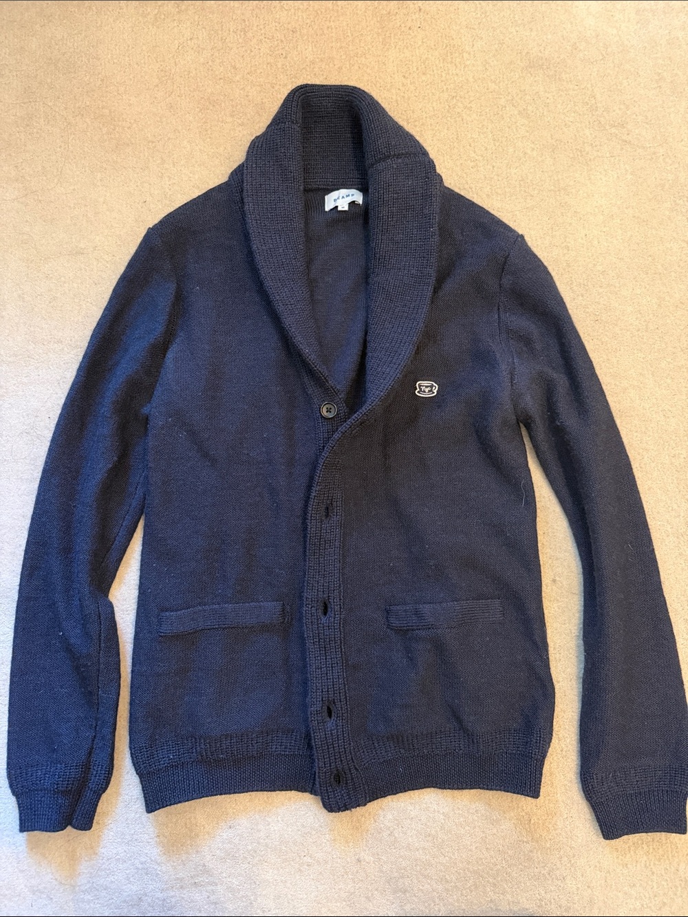 BEAMS Men's Shawl Collar Button Sweater - Navy